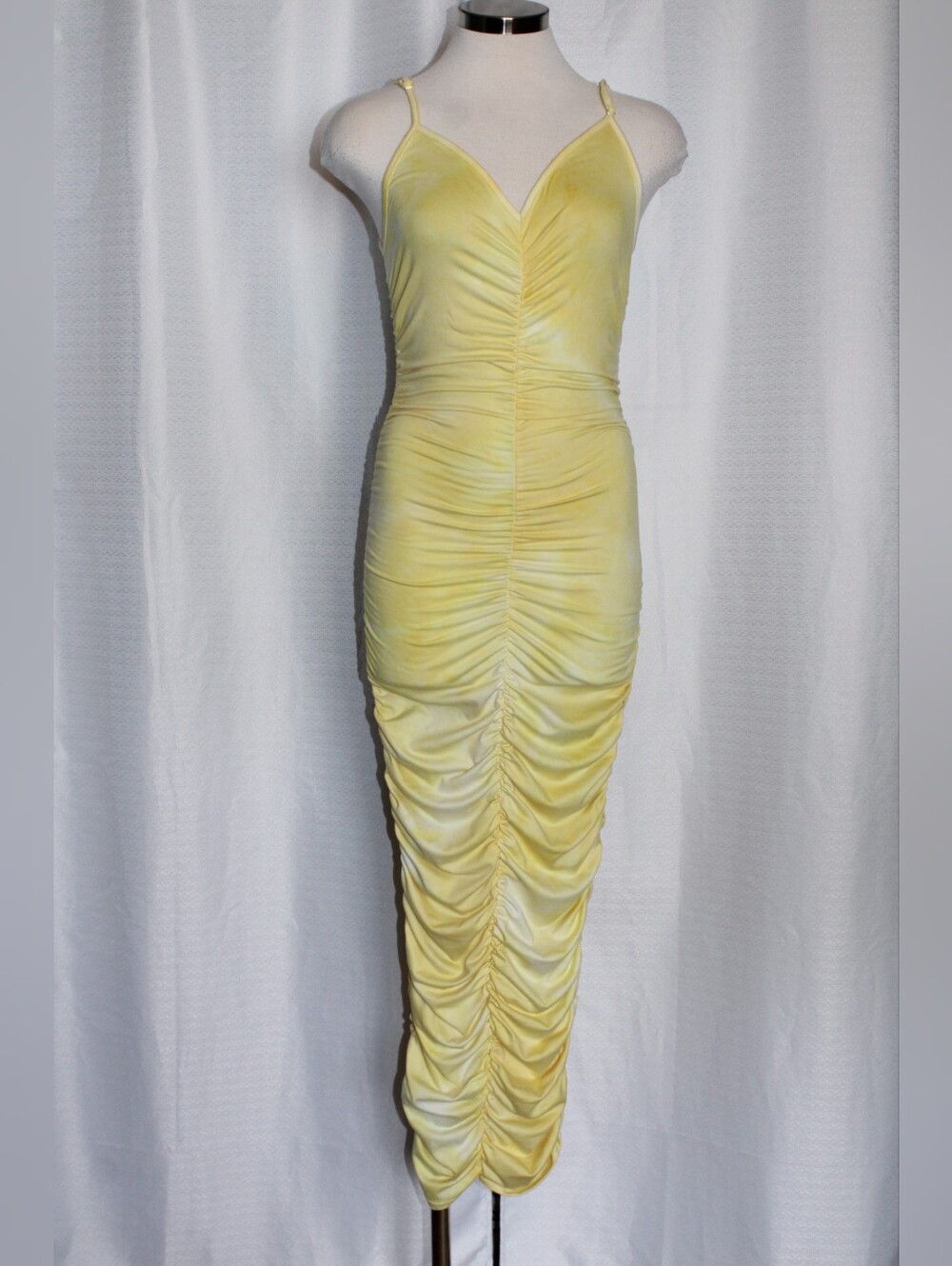 Fashion Nova Yellow Ruched Tie Dye Maxi Dress M